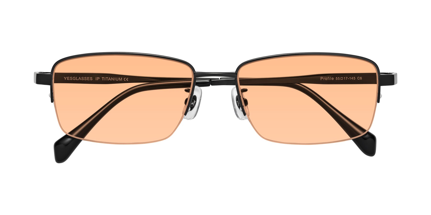 Folded Front of Profile in Black with Light Orange Tinted Lenses