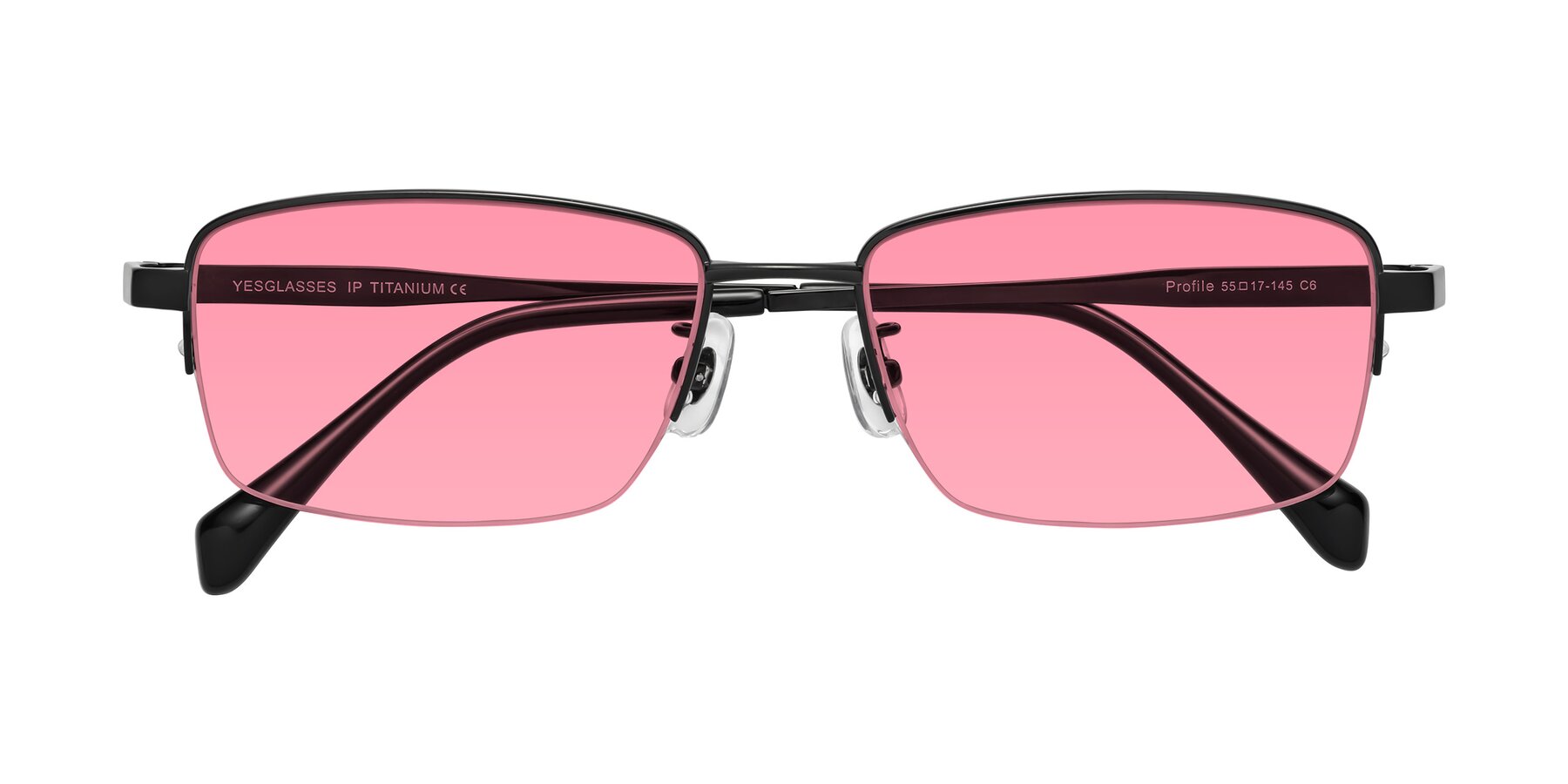 Folded Front of Profile in Black with Pink Tinted Lenses