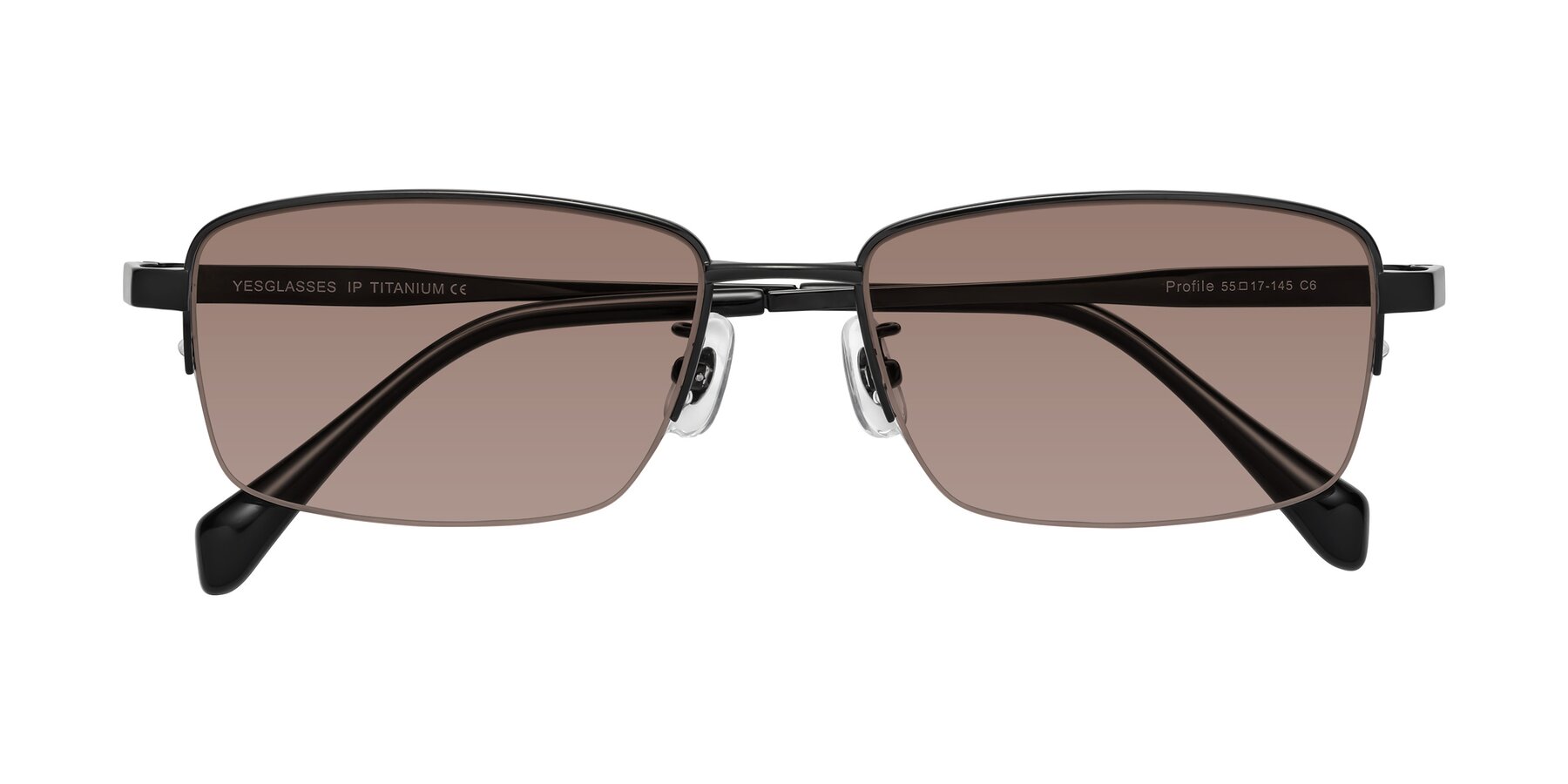 Folded Front of Profile in Black with Medium Brown Tinted Lenses