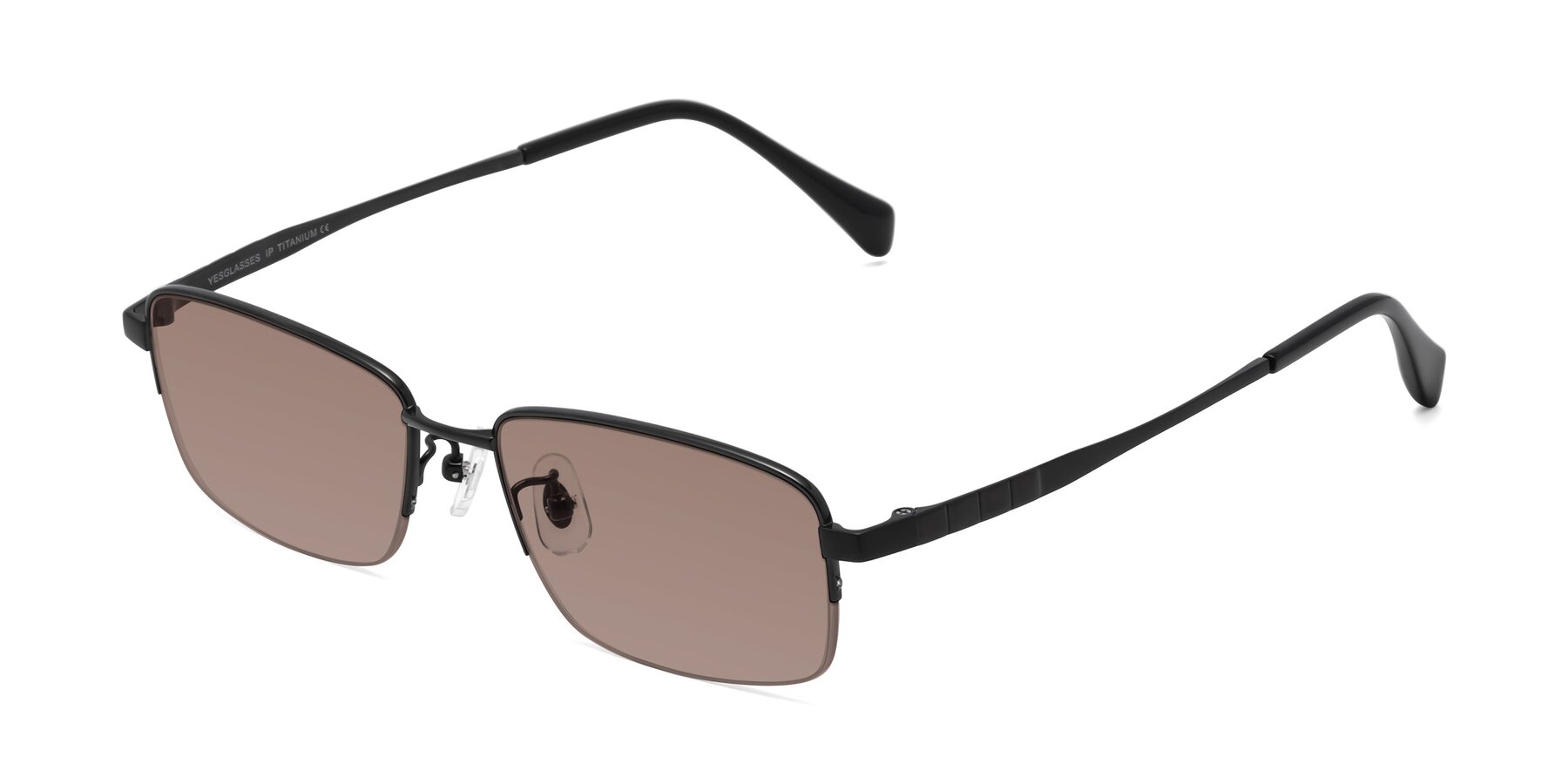 Angle of Profile in Black with Medium Brown Tinted Lenses