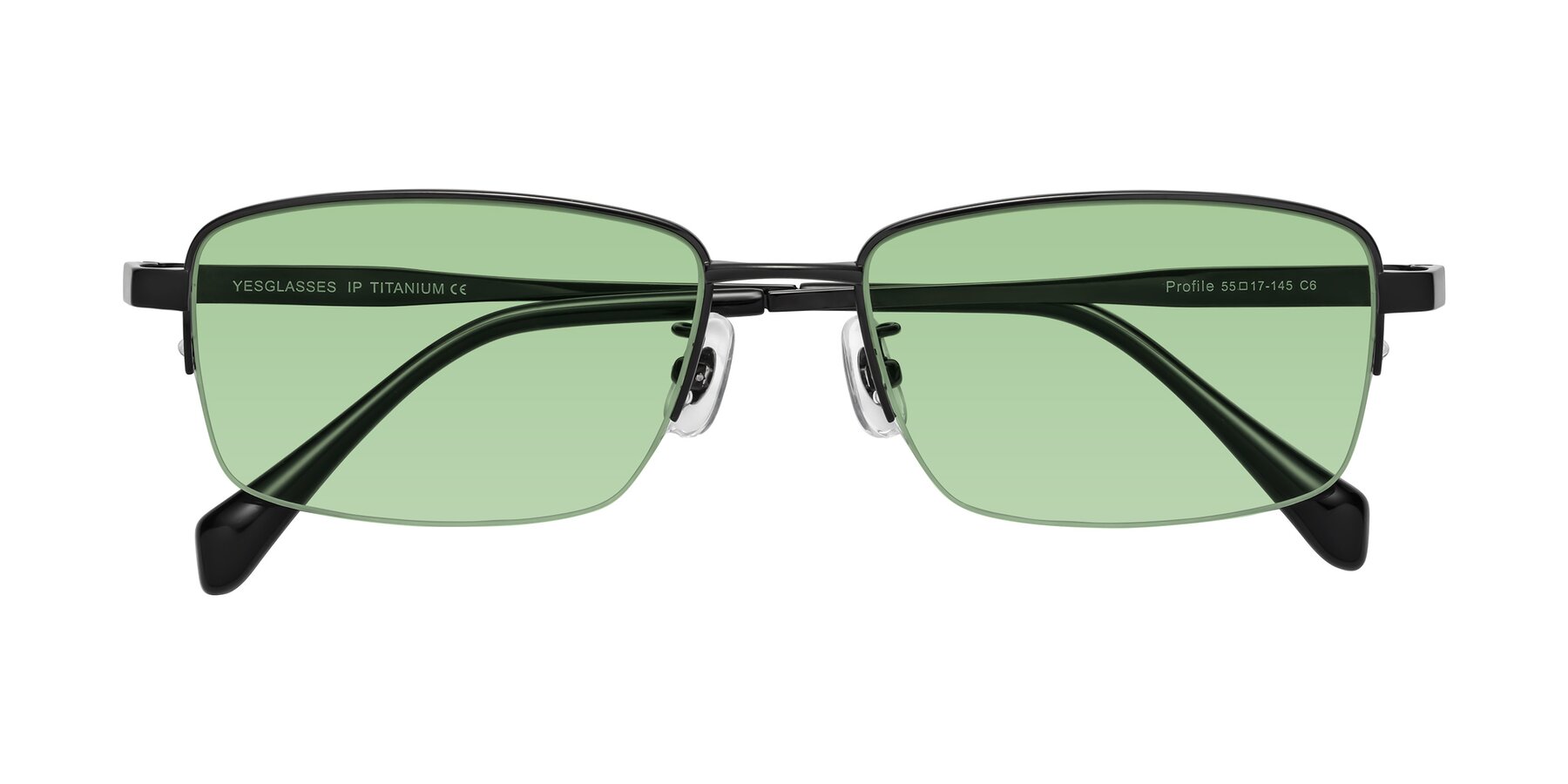 Folded Front of Profile in Black with Medium Green Tinted Lenses