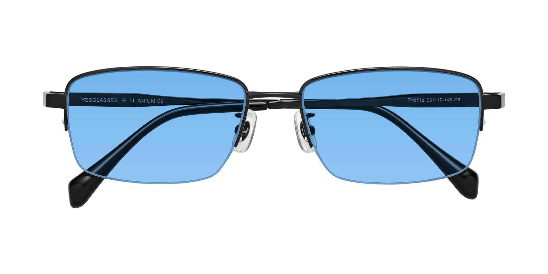 Folded Front of Profile in Black with Medium Blue Tinted Lenses