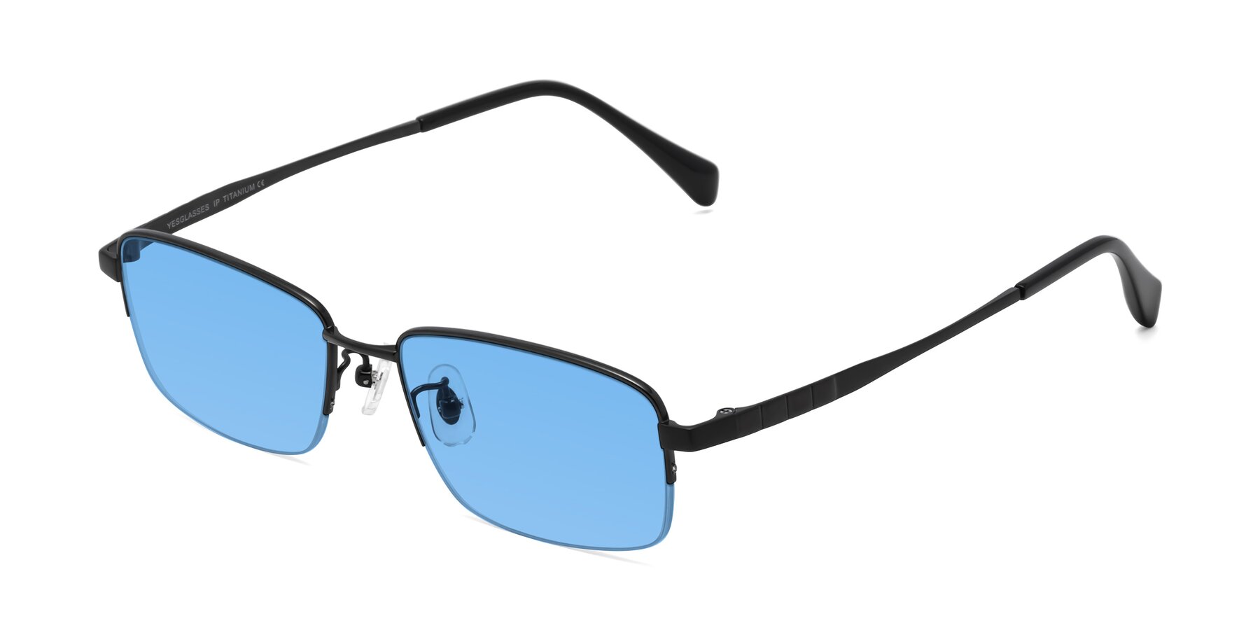 Angle of Profile in Black with Medium Blue Tinted Lenses