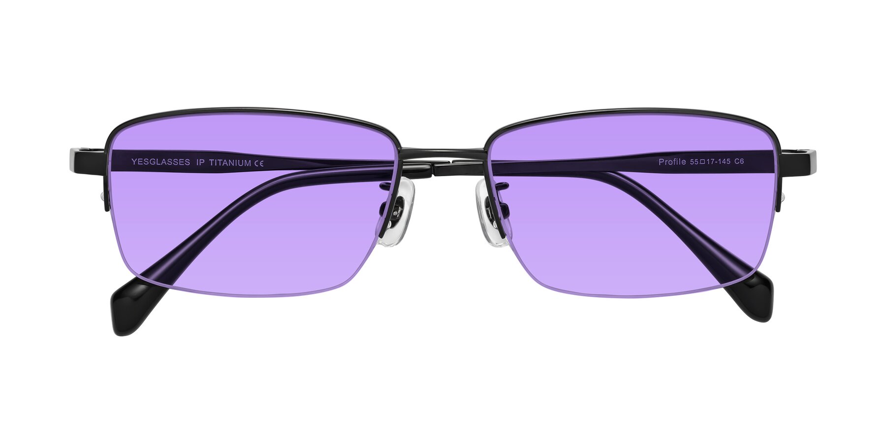 Folded Front of Profile in Black with Medium Purple Tinted Lenses