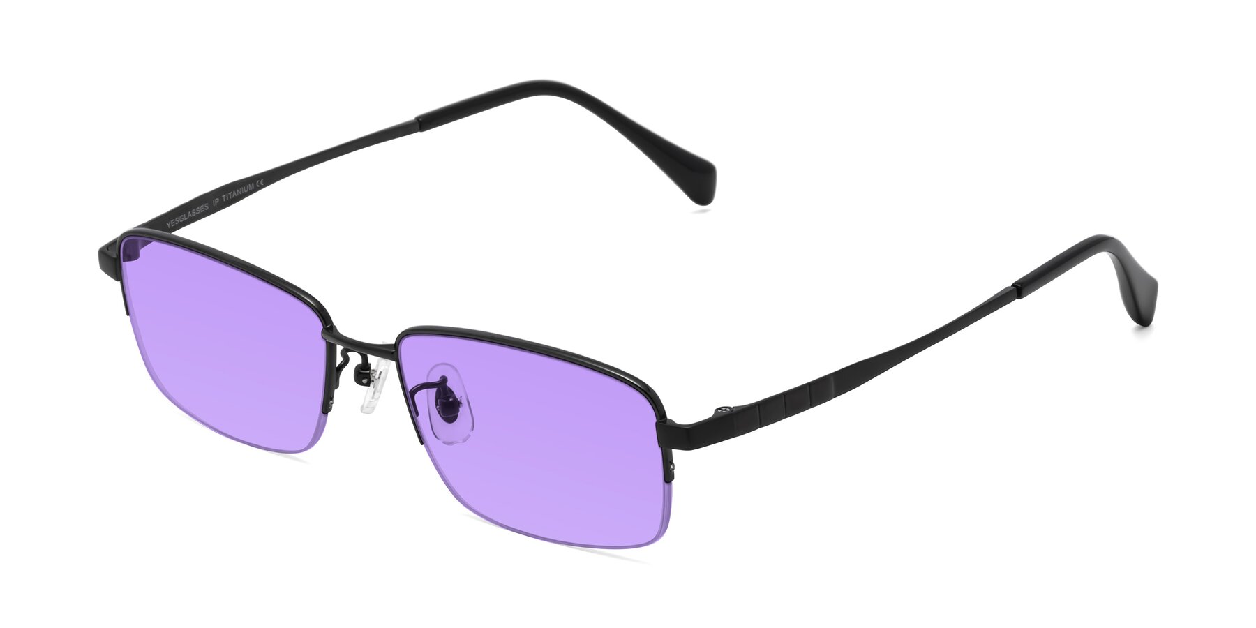 Angle of Profile in Black with Medium Purple Tinted Lenses