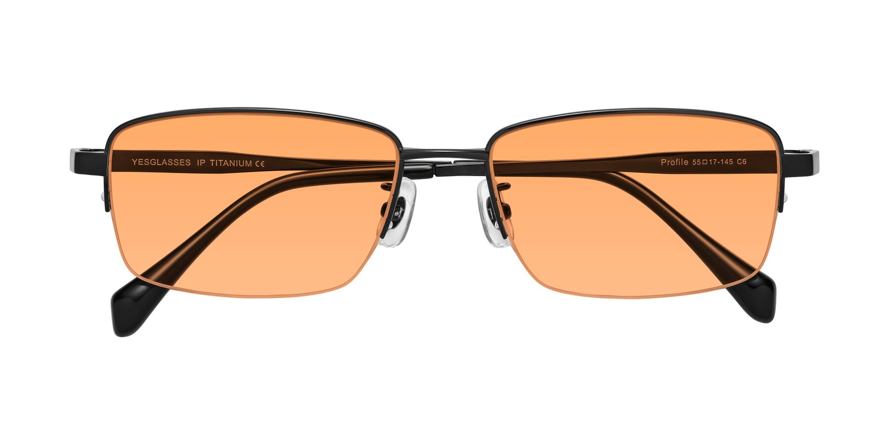 Folded Front of Profile in Black with Medium Orange Tinted Lenses