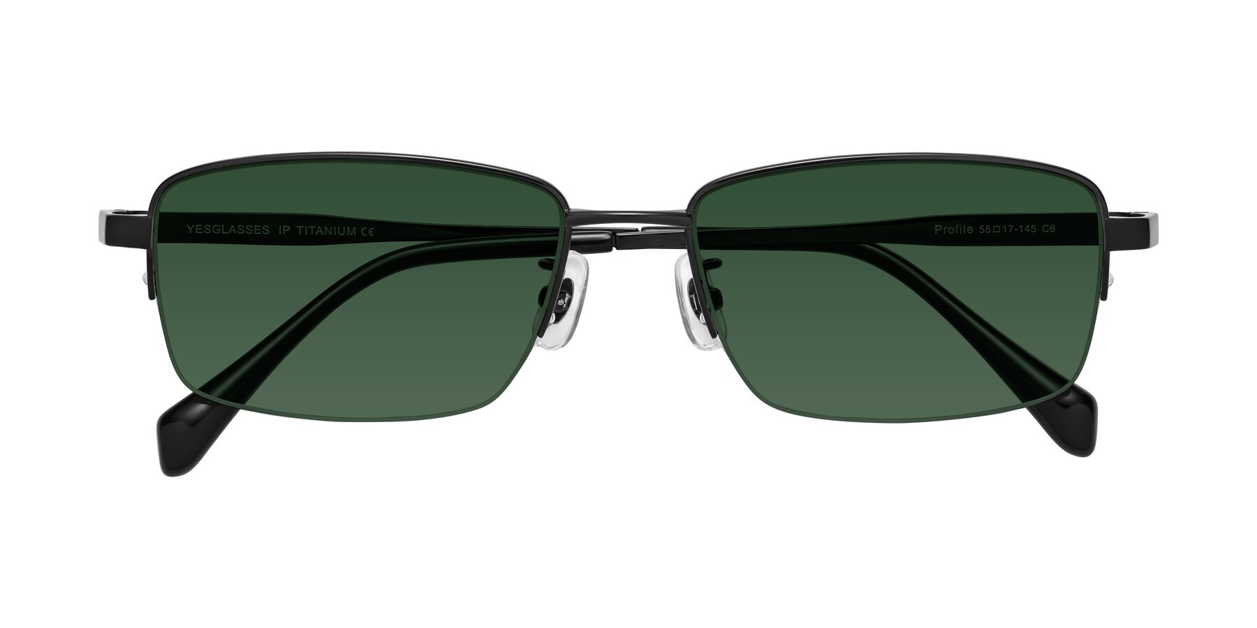 Folded Front of Profile in Black with Green Tinted Lenses