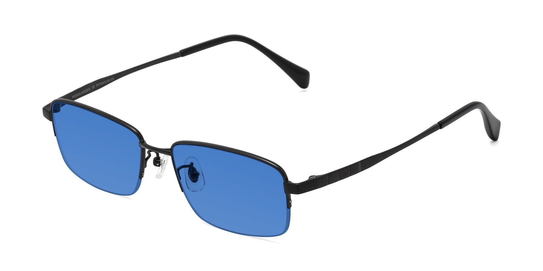 Angle of Profile in Black with Blue Tinted Lenses