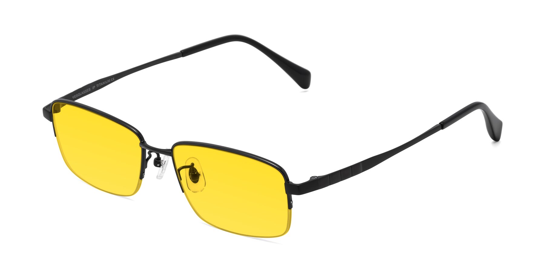 Angle of Profile in Black with Yellow Tinted Lenses