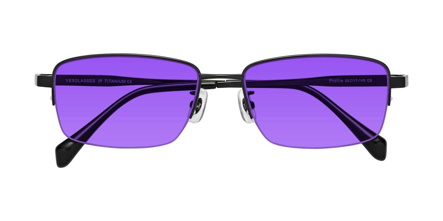 Folded Front of Profile in Black with Purple Tinted Lenses