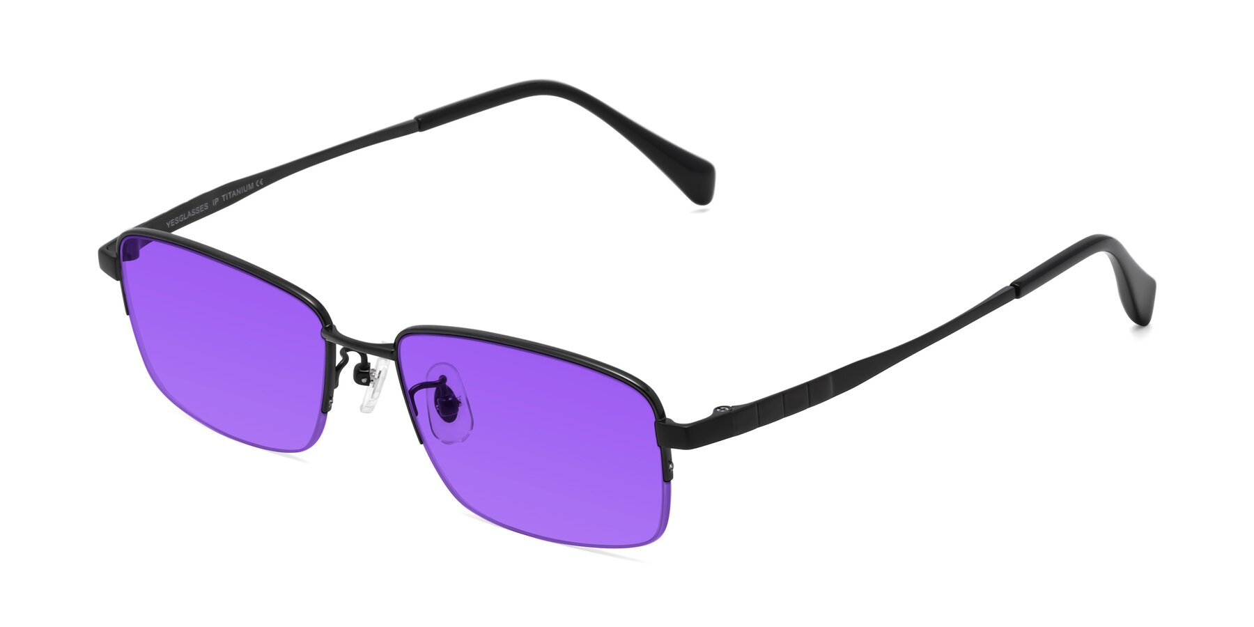 Angle of Profile in Black with Purple Tinted Lenses