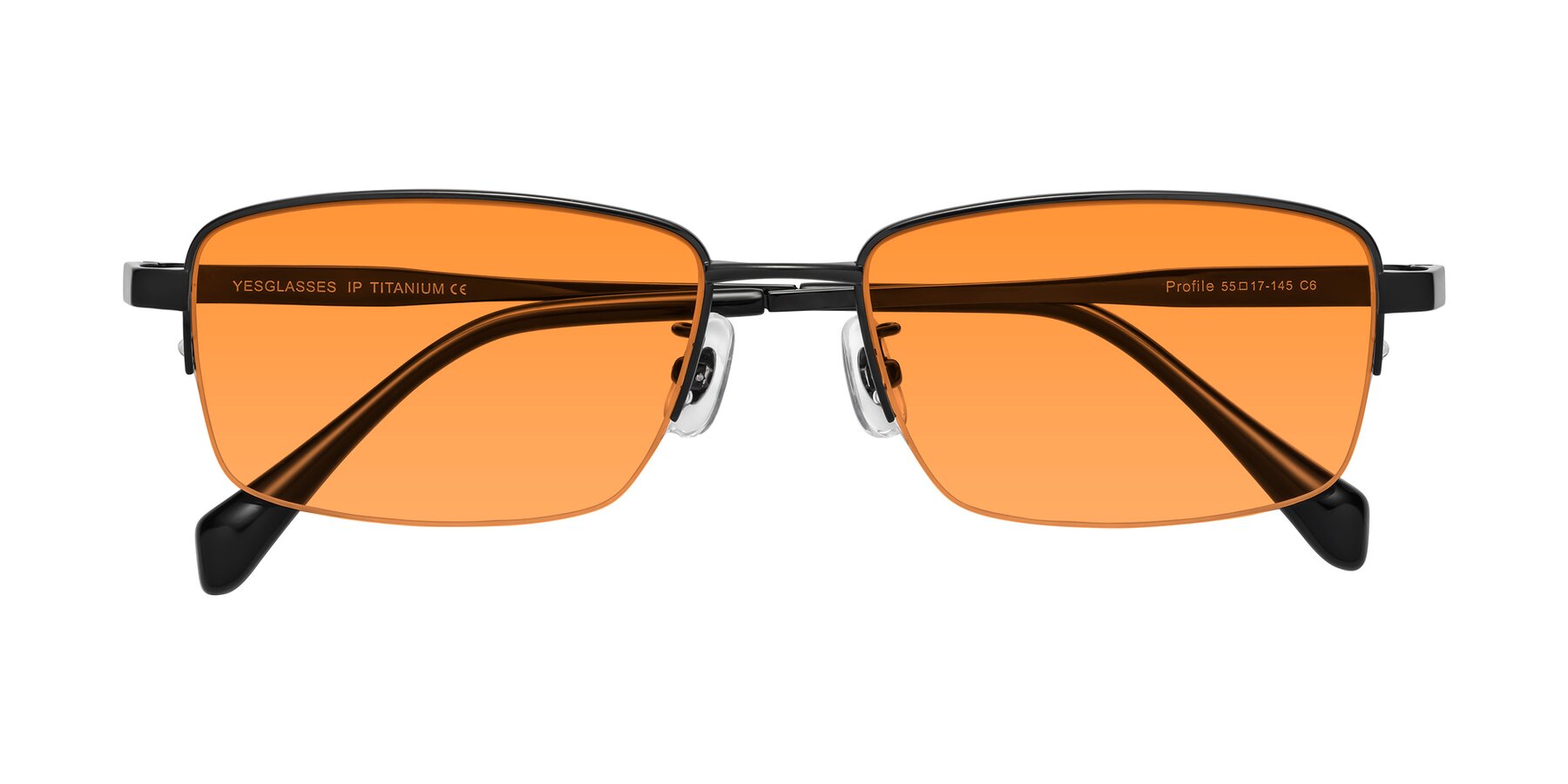 Folded Front of Profile in Black with Orange Tinted Lenses