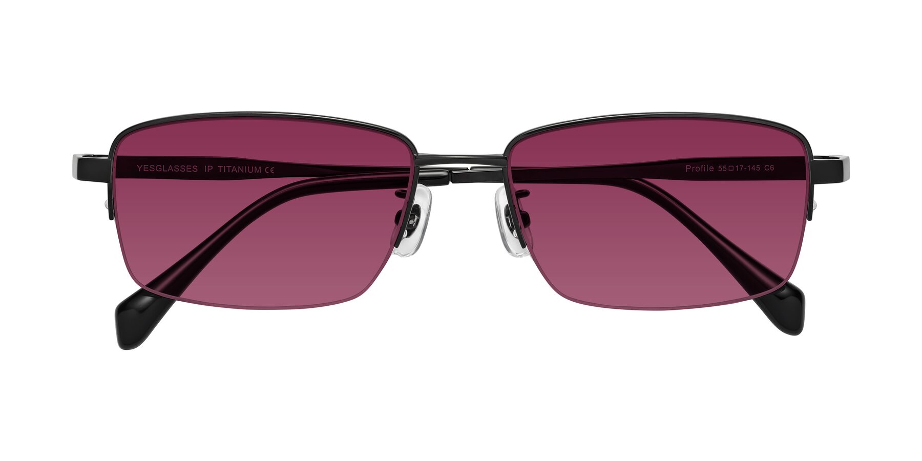 Folded Front of Profile in Black with Wine Tinted Lenses