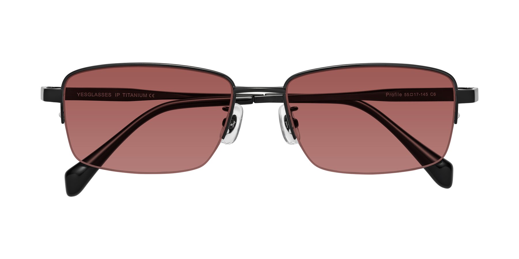 Folded Front of Profile in Black with Garnet Tinted Lenses