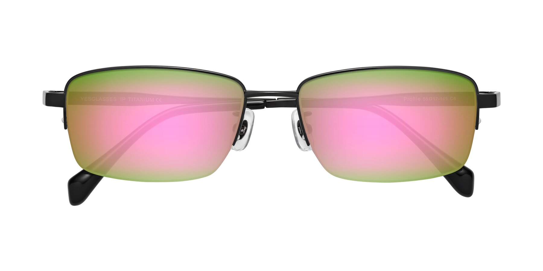 Folded Front of Profile in Black with Pink Mirrored Lenses