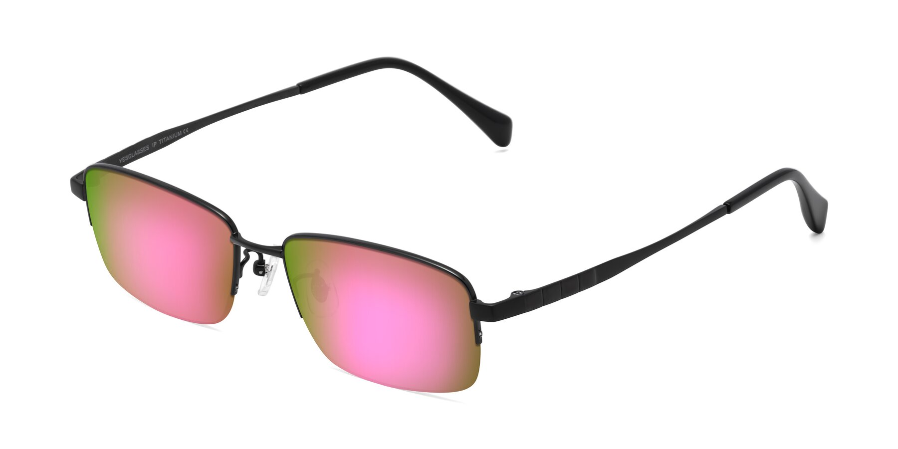 Angle of Profile in Black with Pink Mirrored Lenses