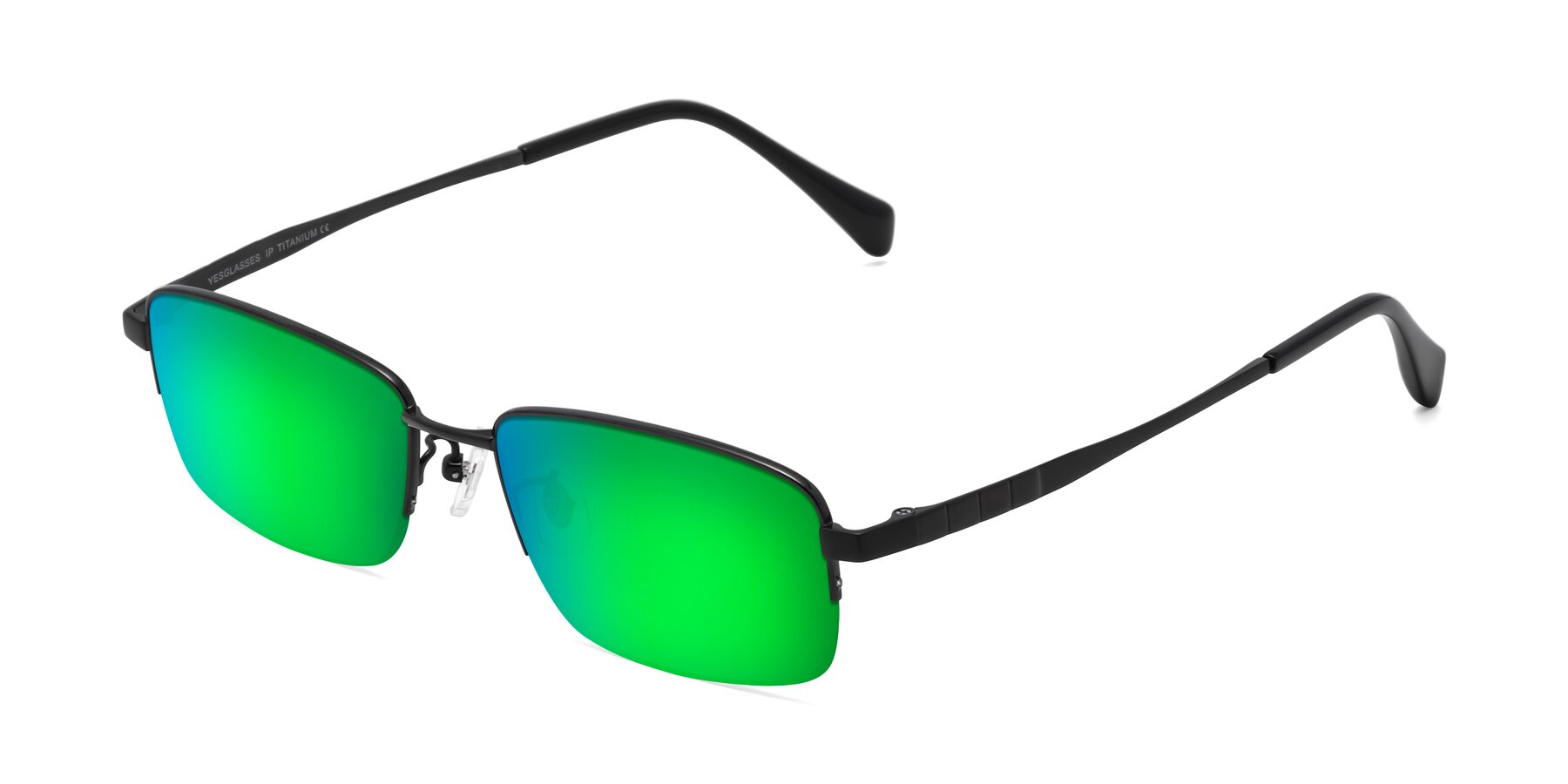 Angle of Profile in Black with Green Mirrored Lenses