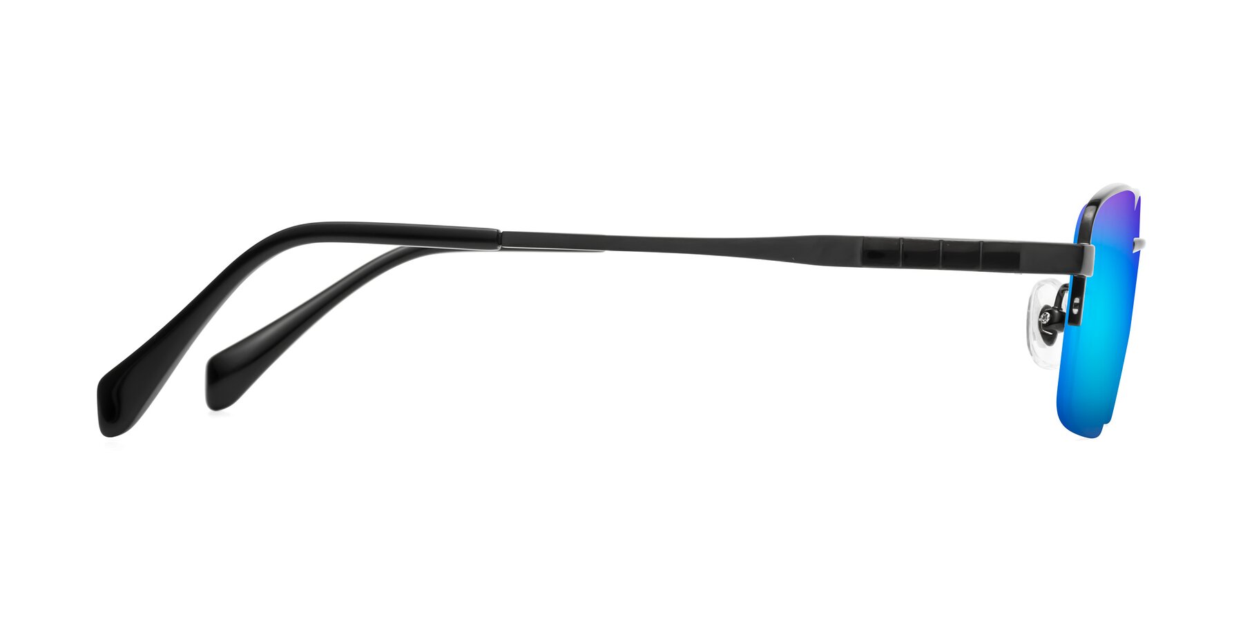 Side of Profile in Black with Blue Mirrored Lenses