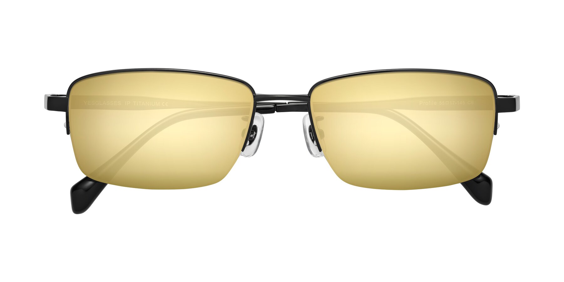 Folded Front of Profile in Black with Gold Mirrored Lenses