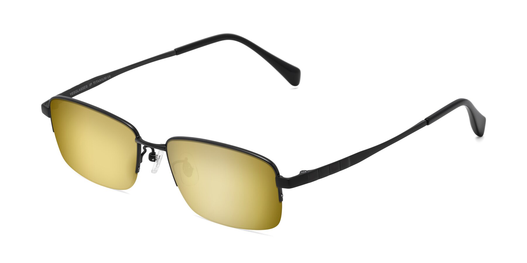 Angle of Profile in Black with Gold Mirrored Lenses