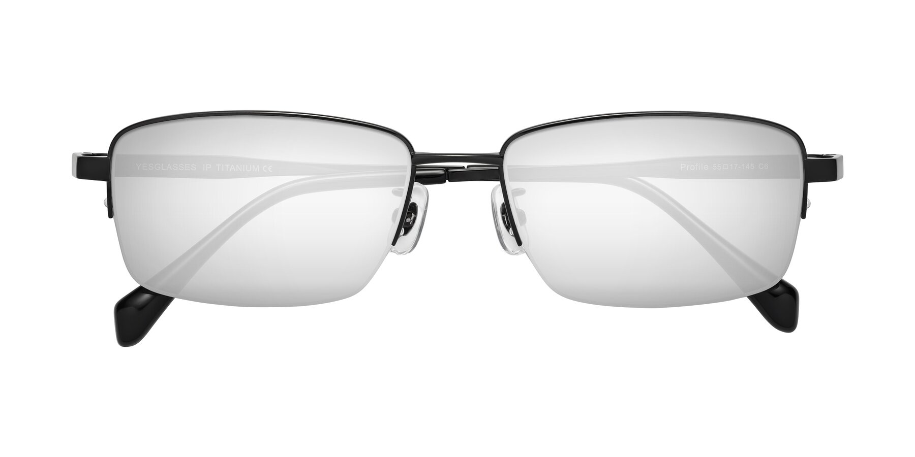 Folded Front of Profile in Black with Silver Mirrored Lenses