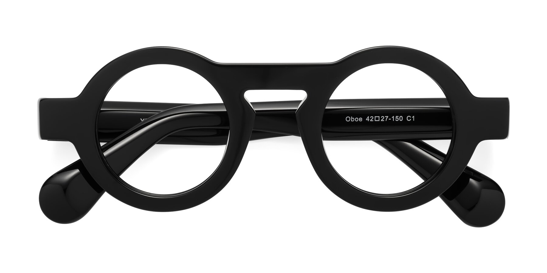 Folded Front of Oboe in Black with Clear Eyeglass Lenses