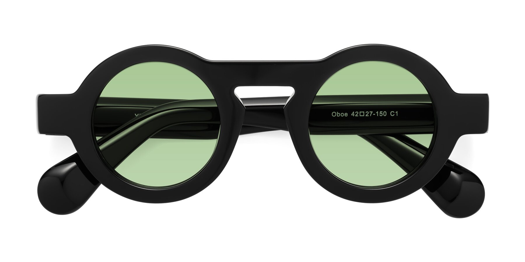 Folded Front of Oboe in Black with Medium Green Tinted Lenses