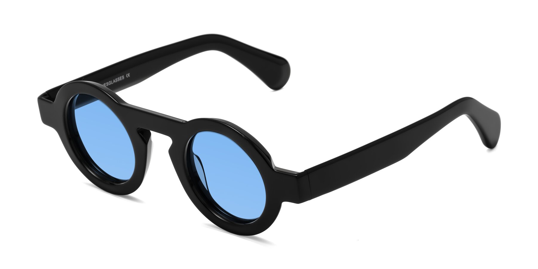 Angle of Oboe in Black with Medium Blue Tinted Lenses