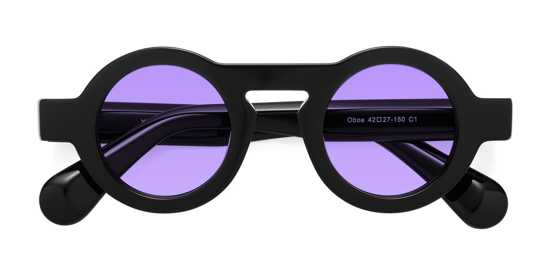Folded Front of Oboe in Black with Medium Purple Tinted Lenses