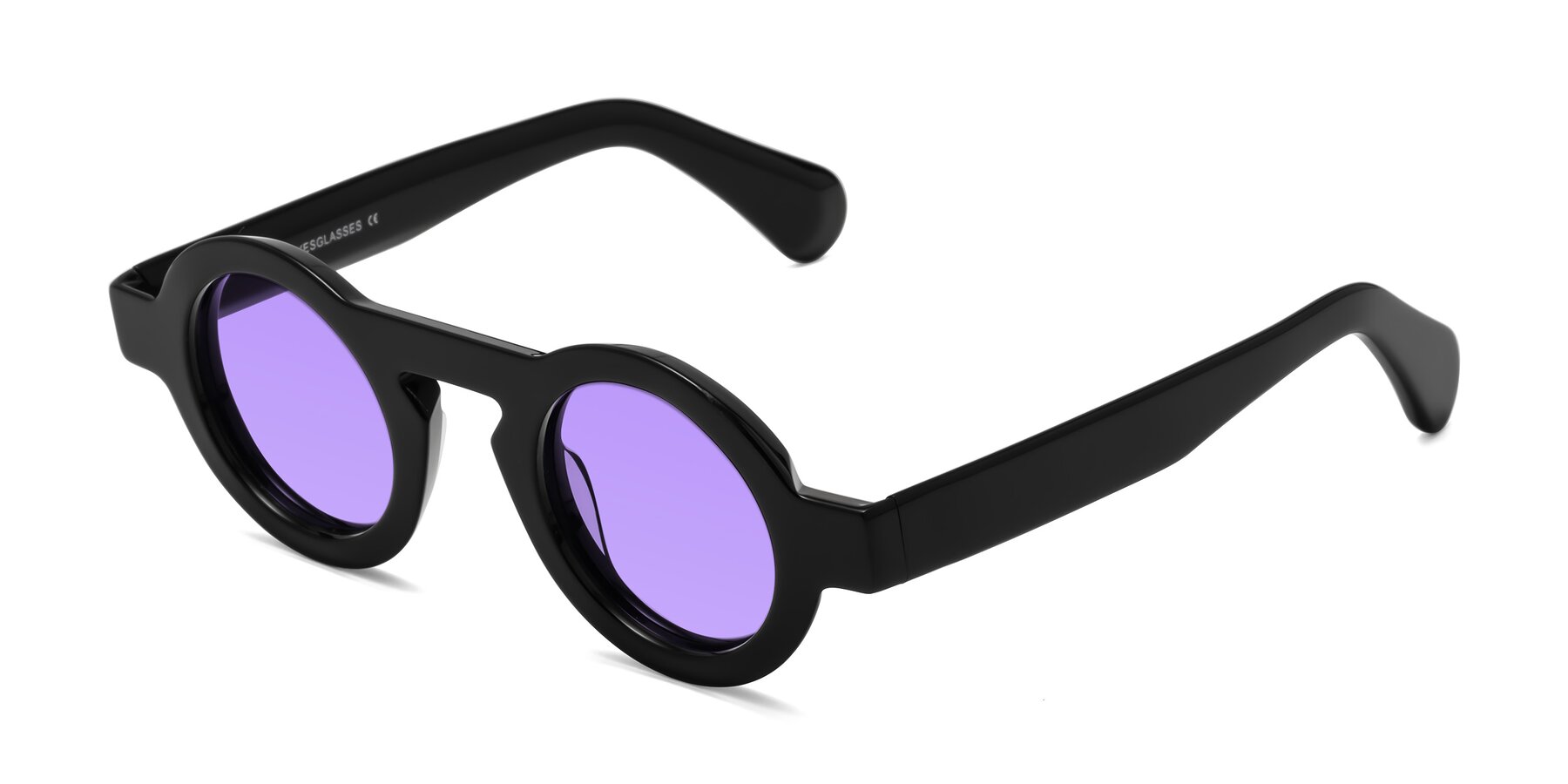 Angle of Oboe in Black with Medium Purple Tinted Lenses