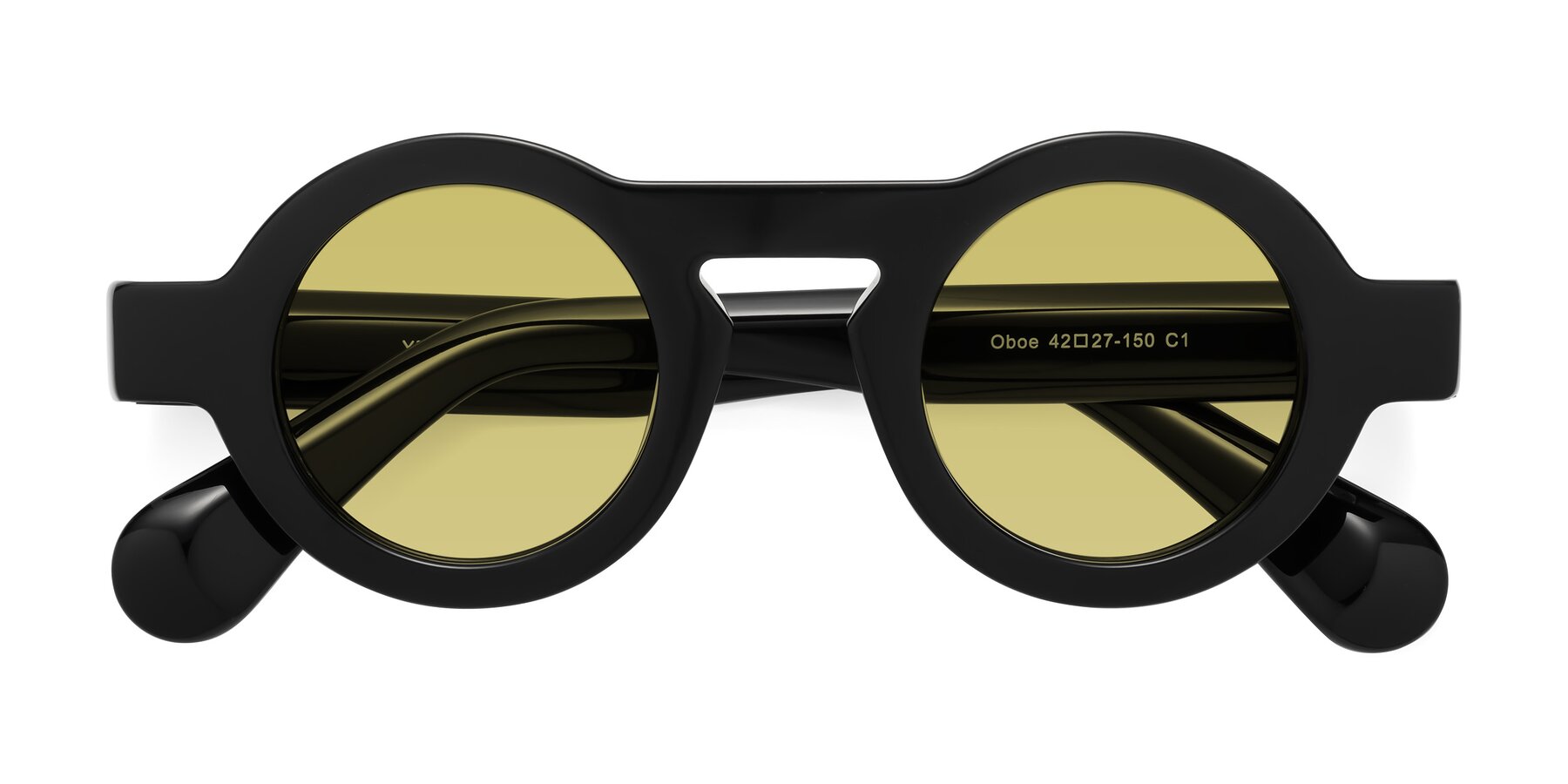 Folded Front of Oboe in Black with Medium Champagne Tinted Lenses