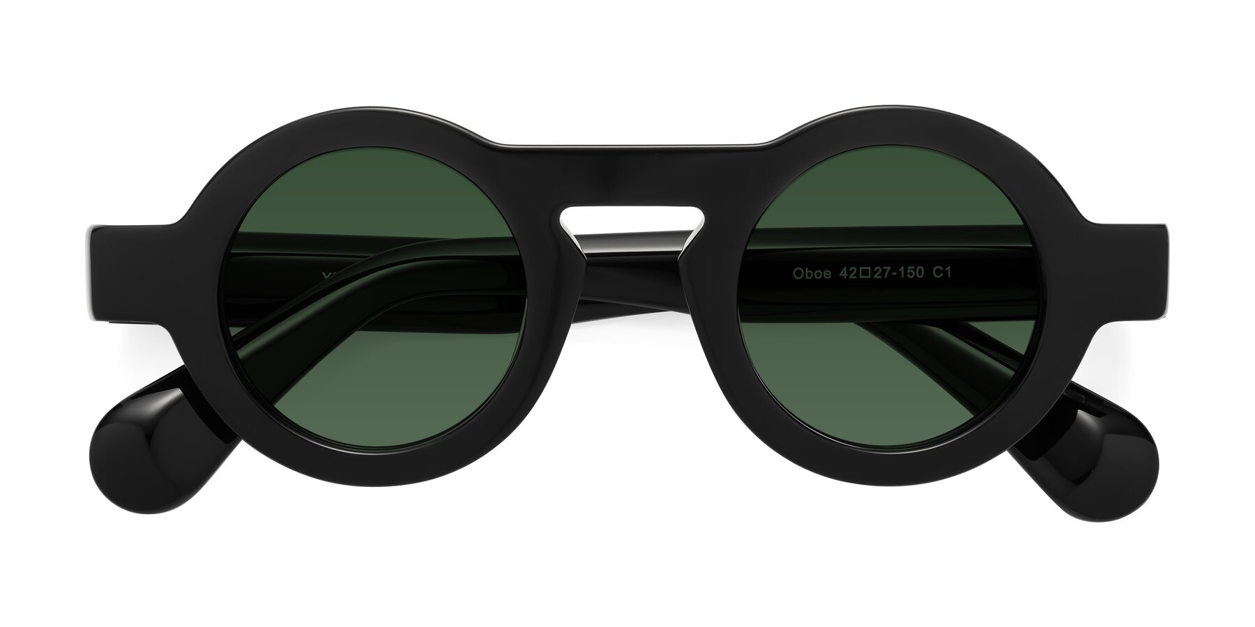 Folded Front of Oboe in Black with Green Tinted Lenses