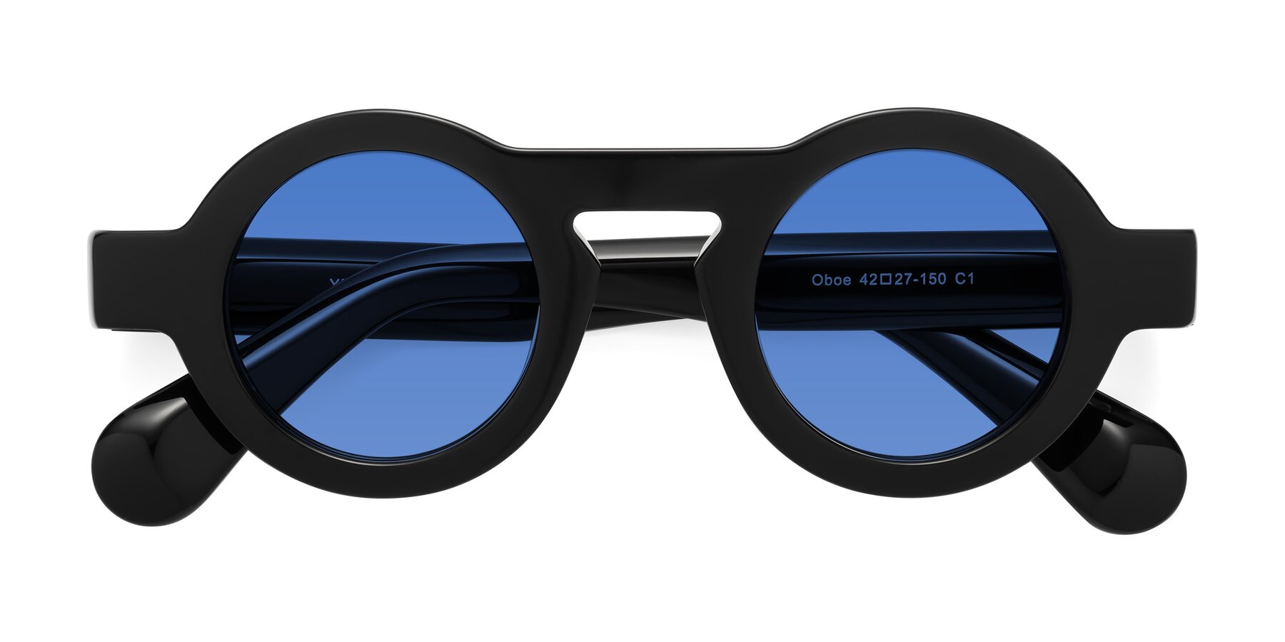 Folded Front of Oboe in Black with Blue Tinted Lenses
