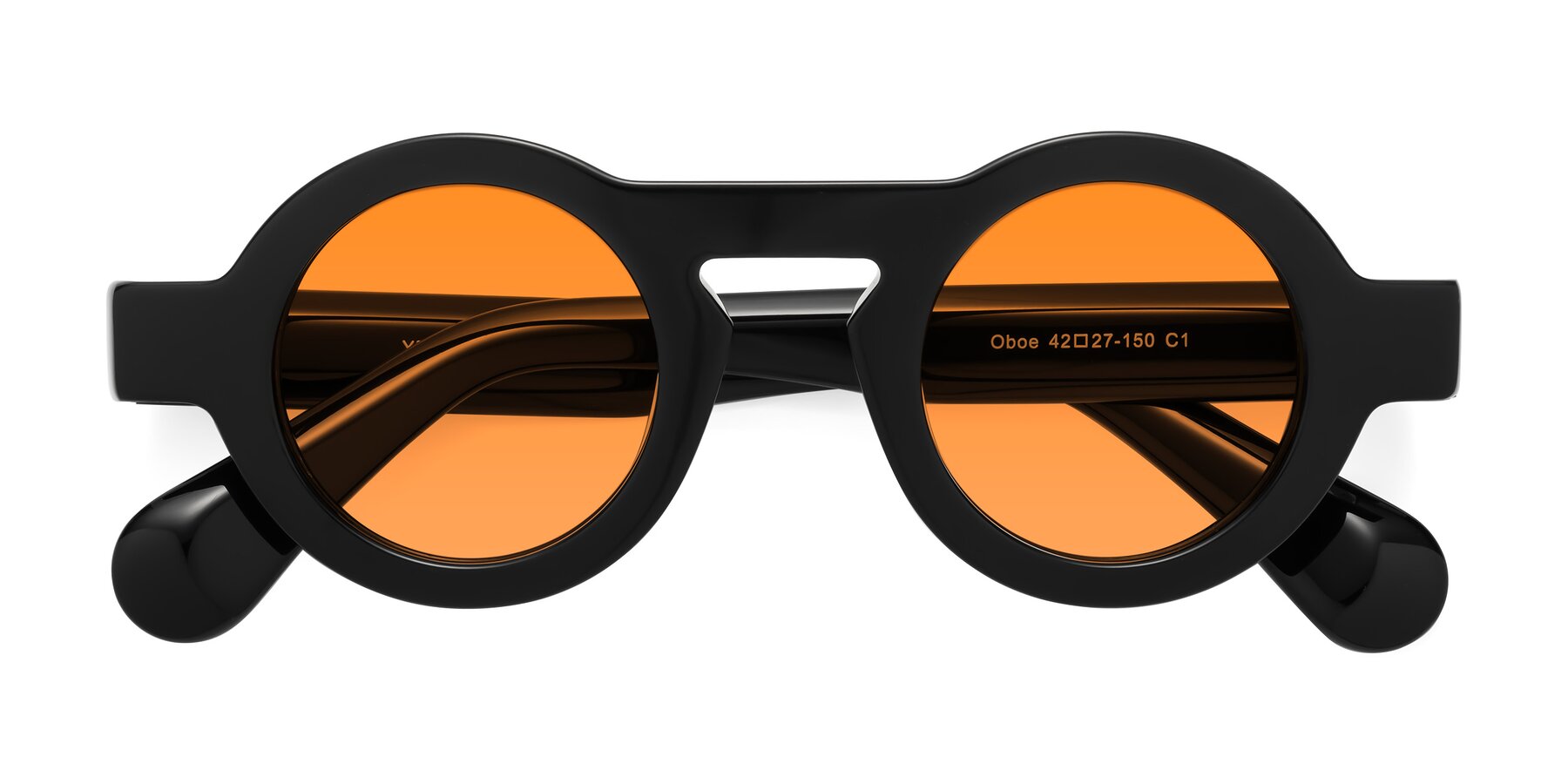 Folded Front of Oboe in Black with Orange Tinted Lenses