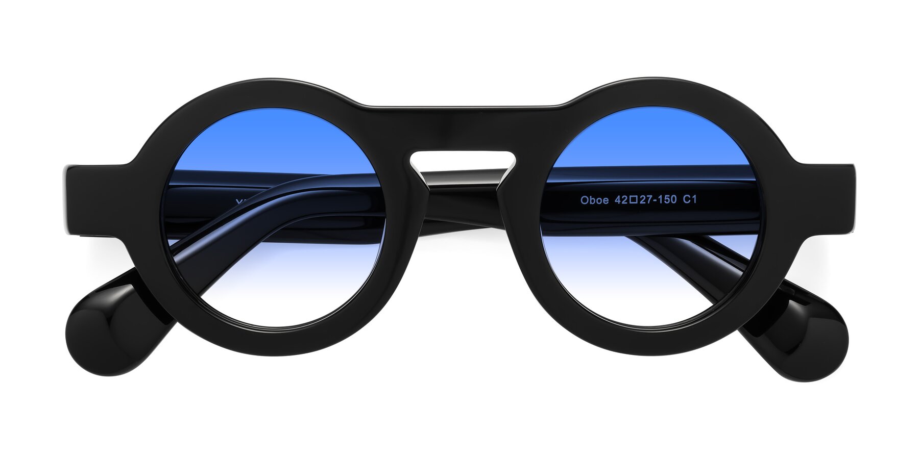 Folded Front of Oboe in Black with Blue Gradient Lenses