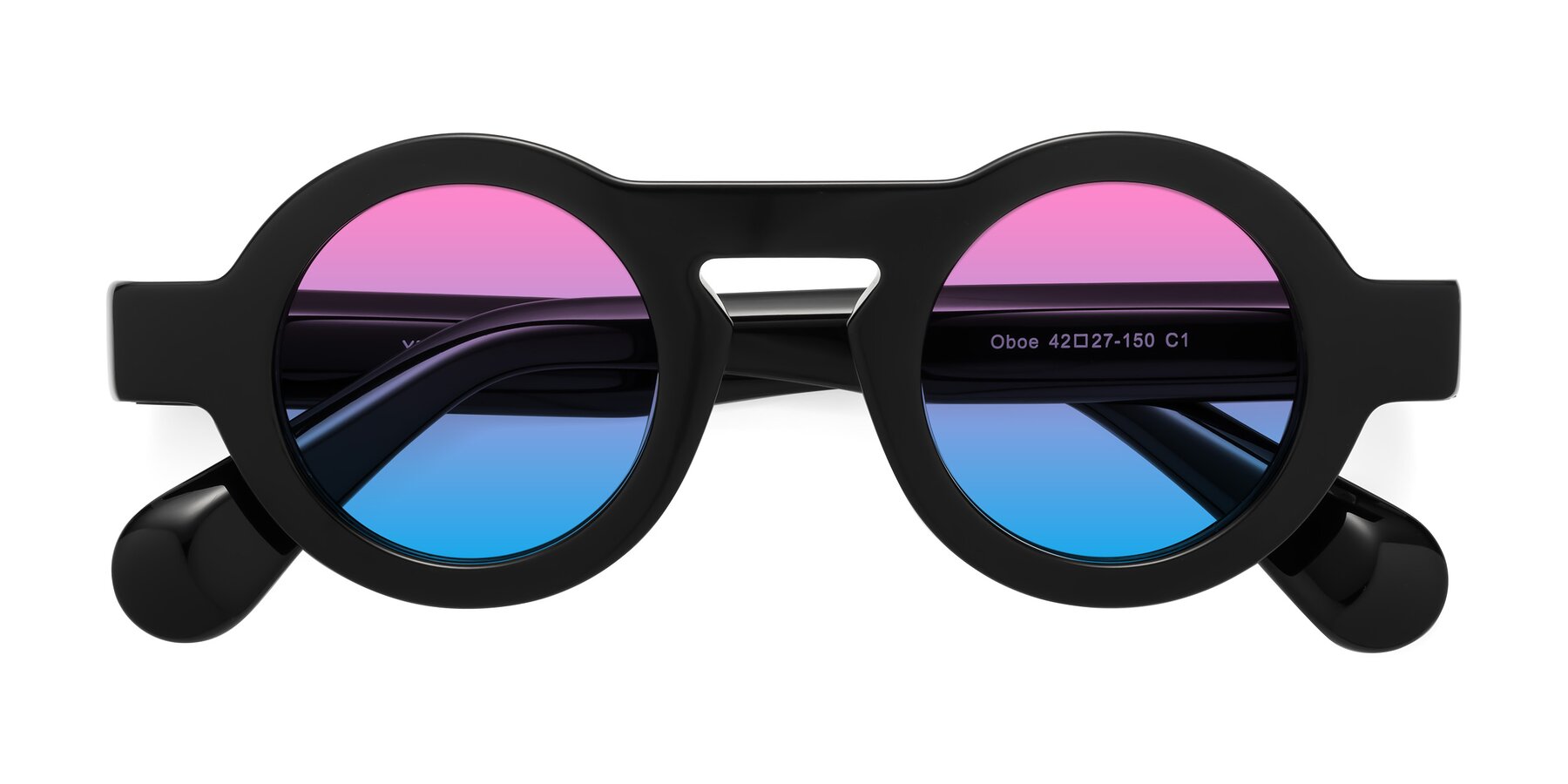 Folded Front of Oboe in Black with Pink / Blue Gradient Lenses