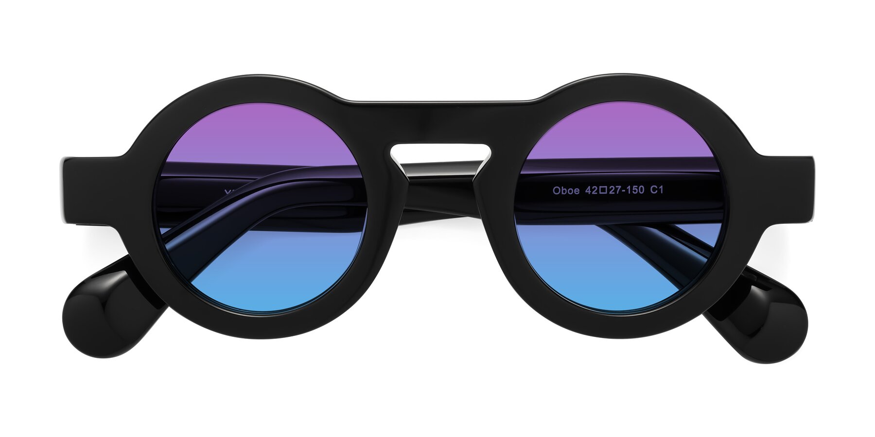 Folded Front of Oboe in Black with Purple / Blue Gradient Lenses