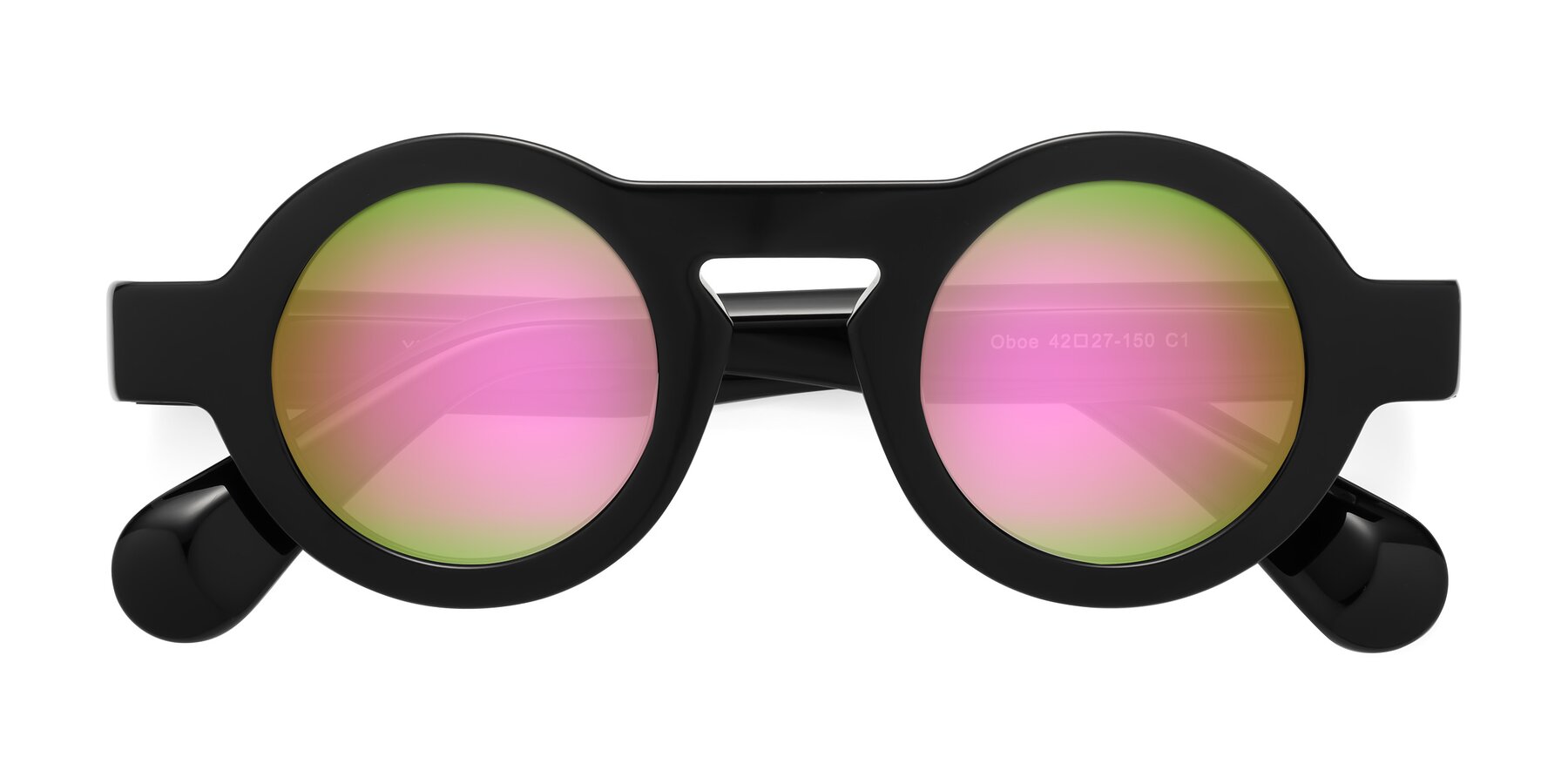 Folded Front of Oboe in Black with Pink Mirrored Lenses