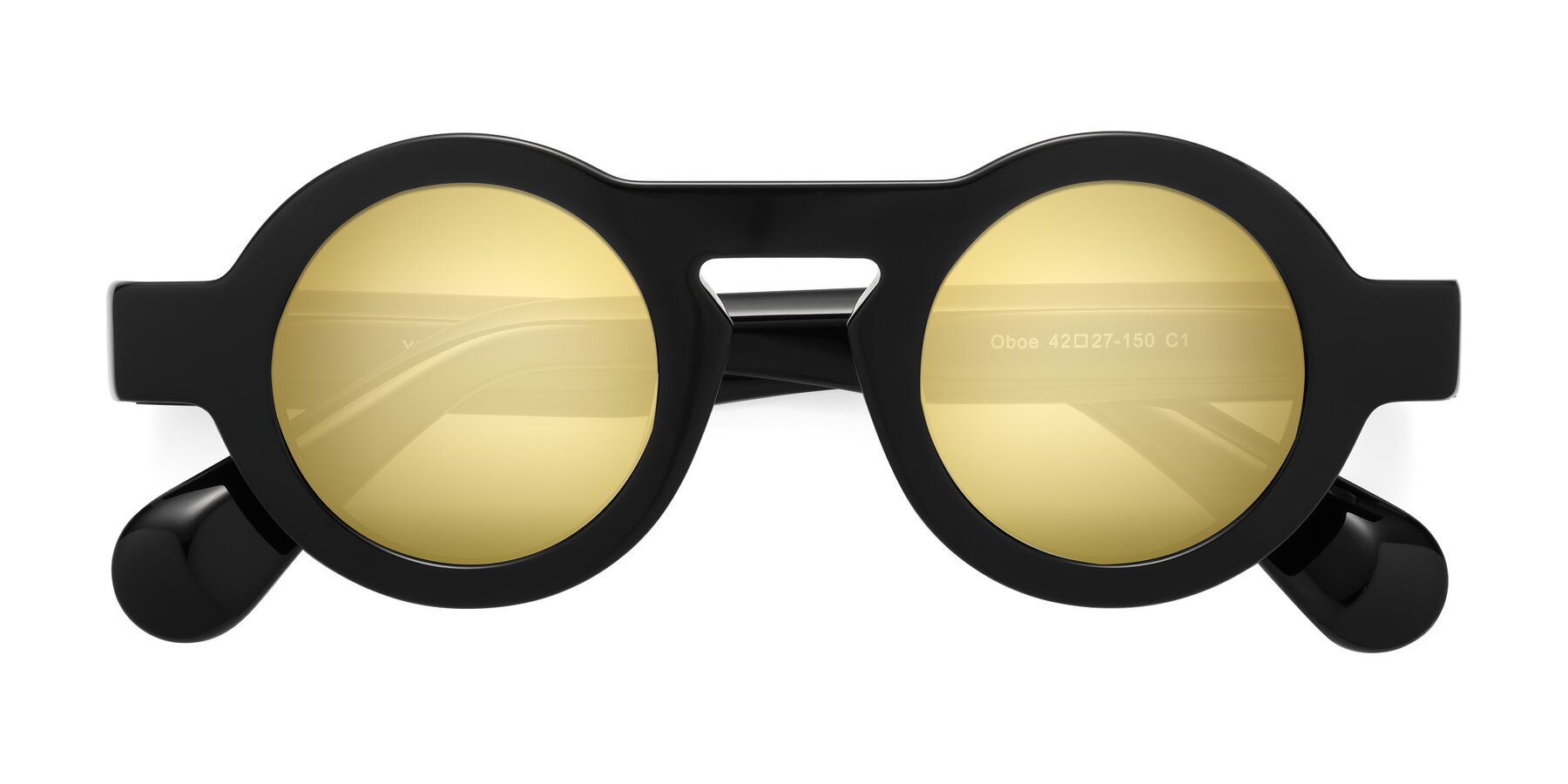 Folded Front of Oboe in Black with Gold Mirrored Lenses