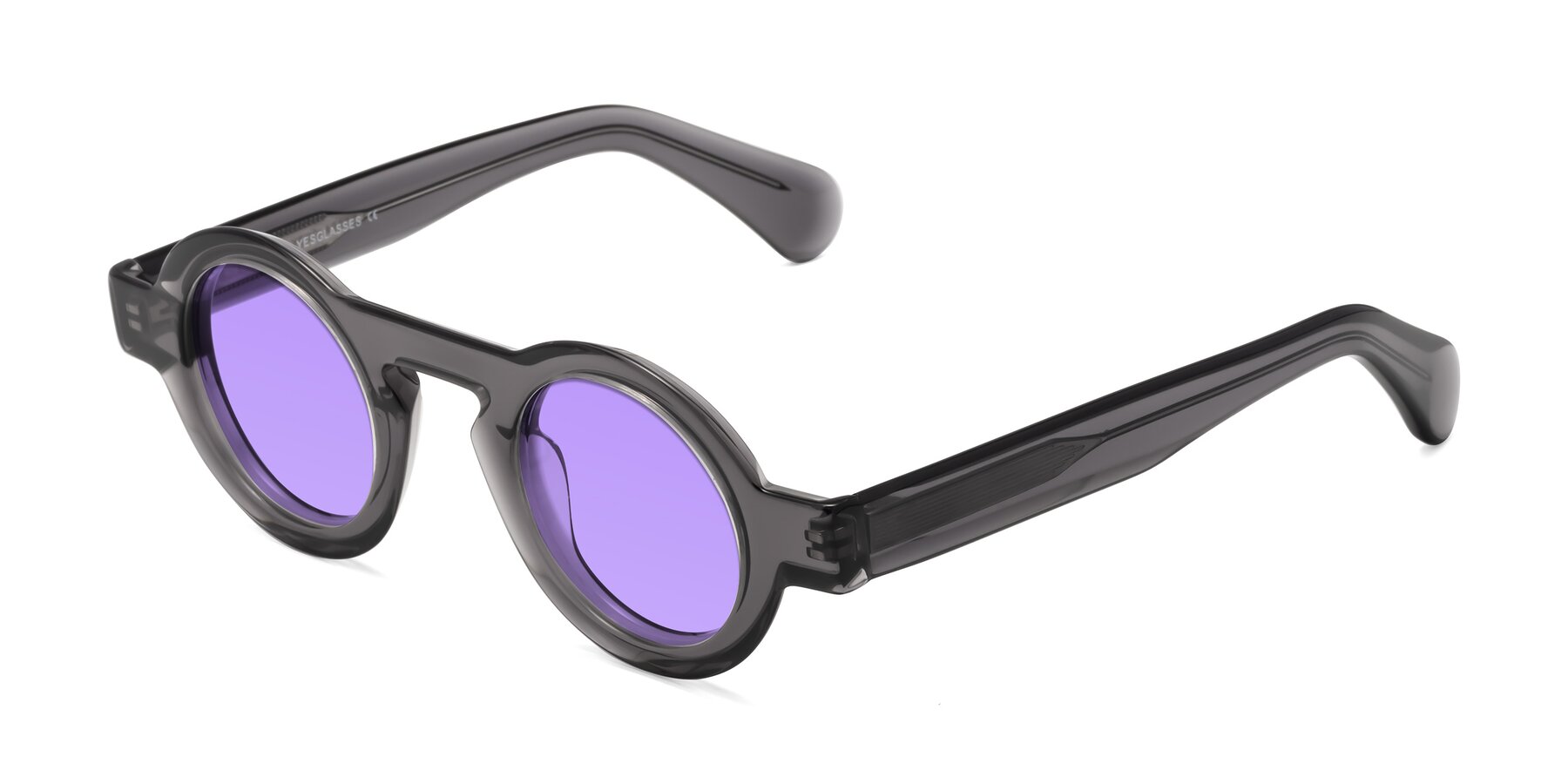 Angle of Oboe in Translucent Gray with Medium Purple Tinted Lenses