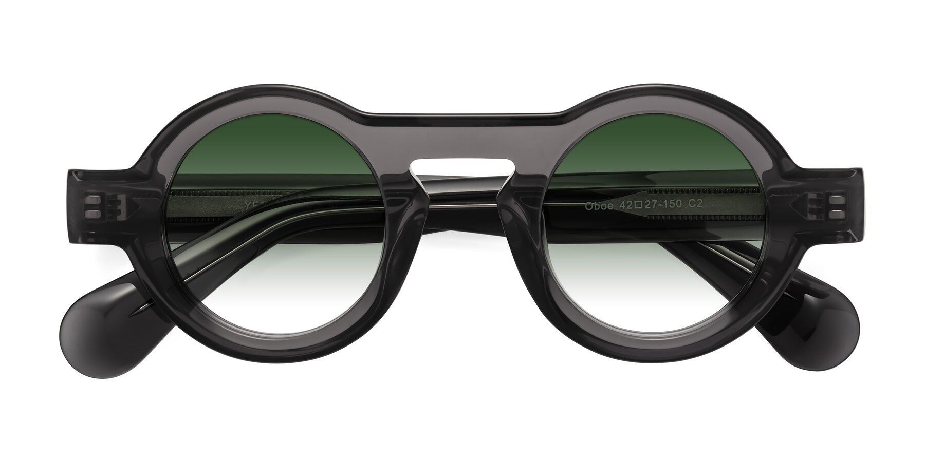 Folded Front of Oboe in Translucent Gray with Green Gradient Lenses