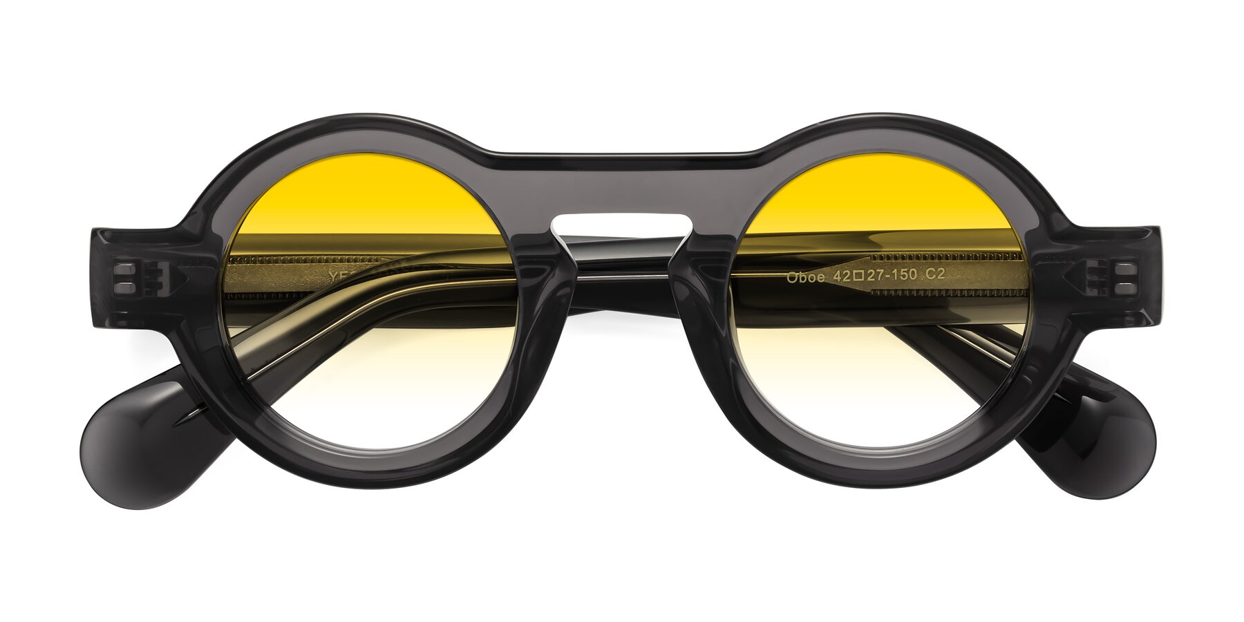 Folded Front of Oboe in Translucent Gray with Yellow Gradient Lenses