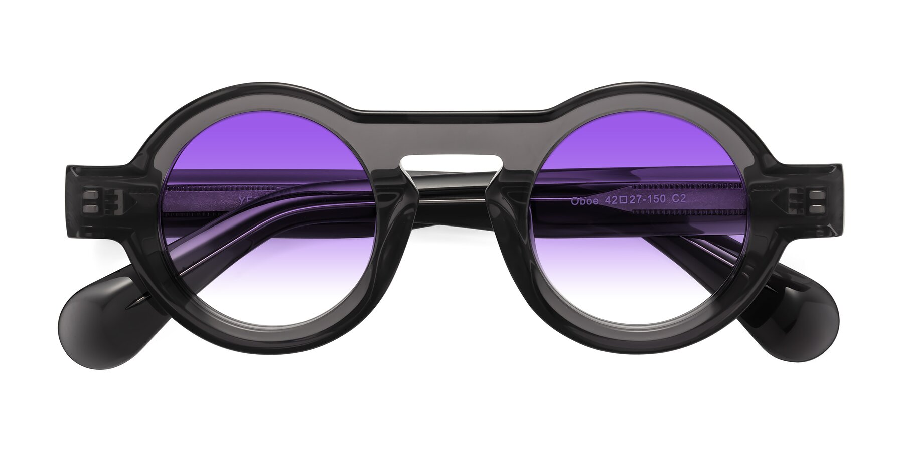 Folded Front of Oboe in Translucent Gray with Purple Gradient Lenses