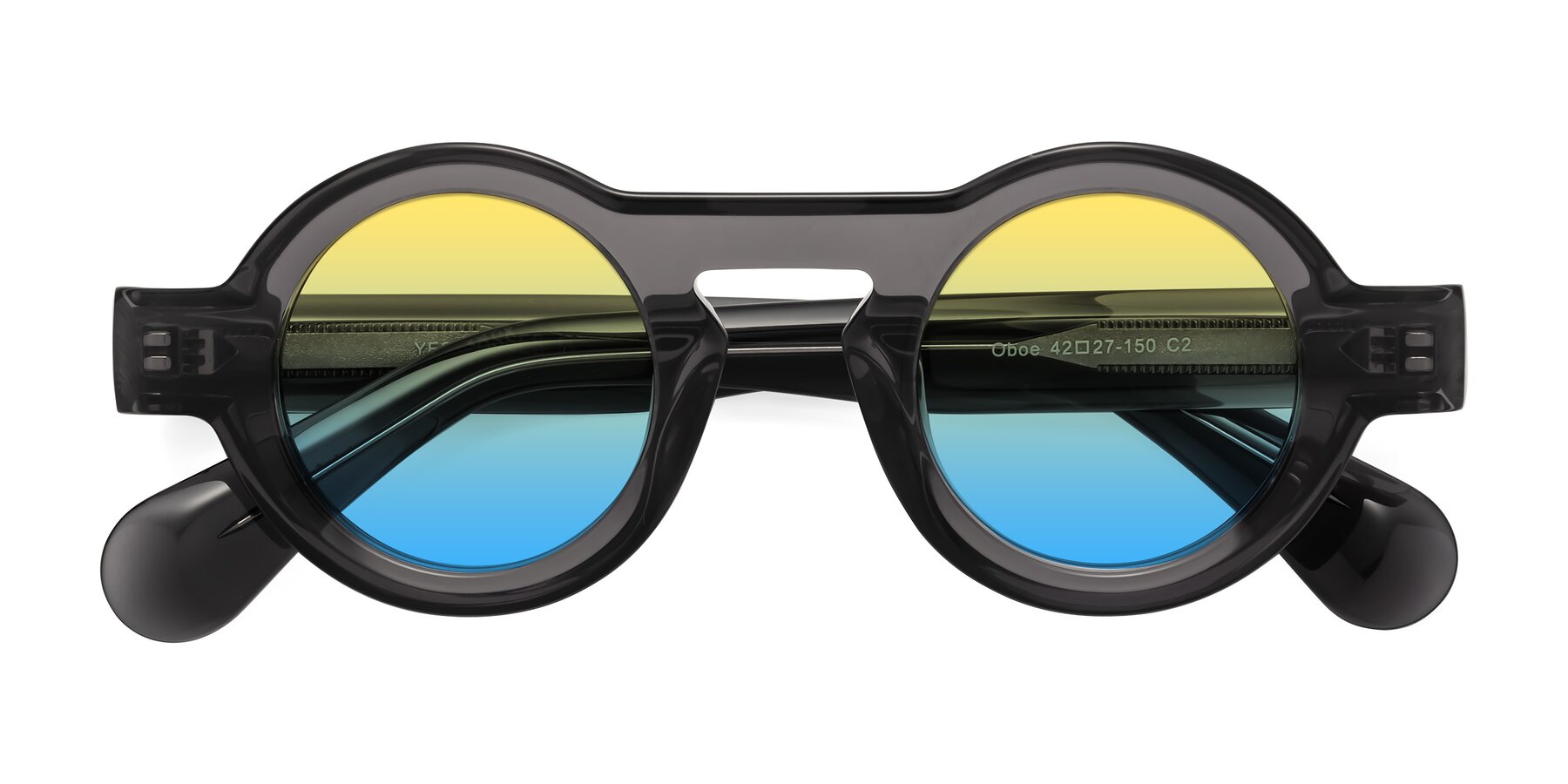 Folded Front of Oboe in Translucent Gray with Yellow / Blue Gradient Lenses