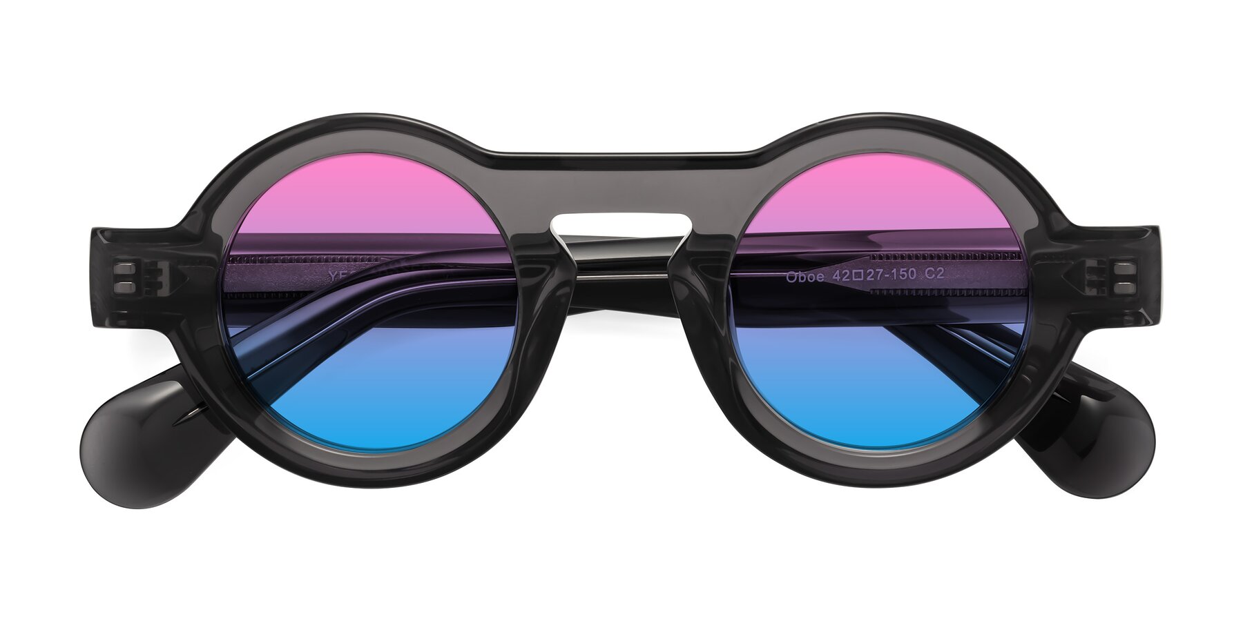 Folded Front of Oboe in Translucent Gray with Pink / Blue Gradient Lenses