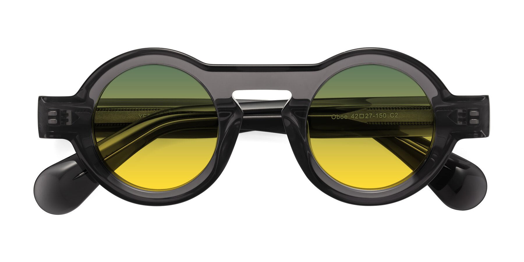 Folded Front of Oboe in Translucent Gray with Green / Yellow Gradient Lenses