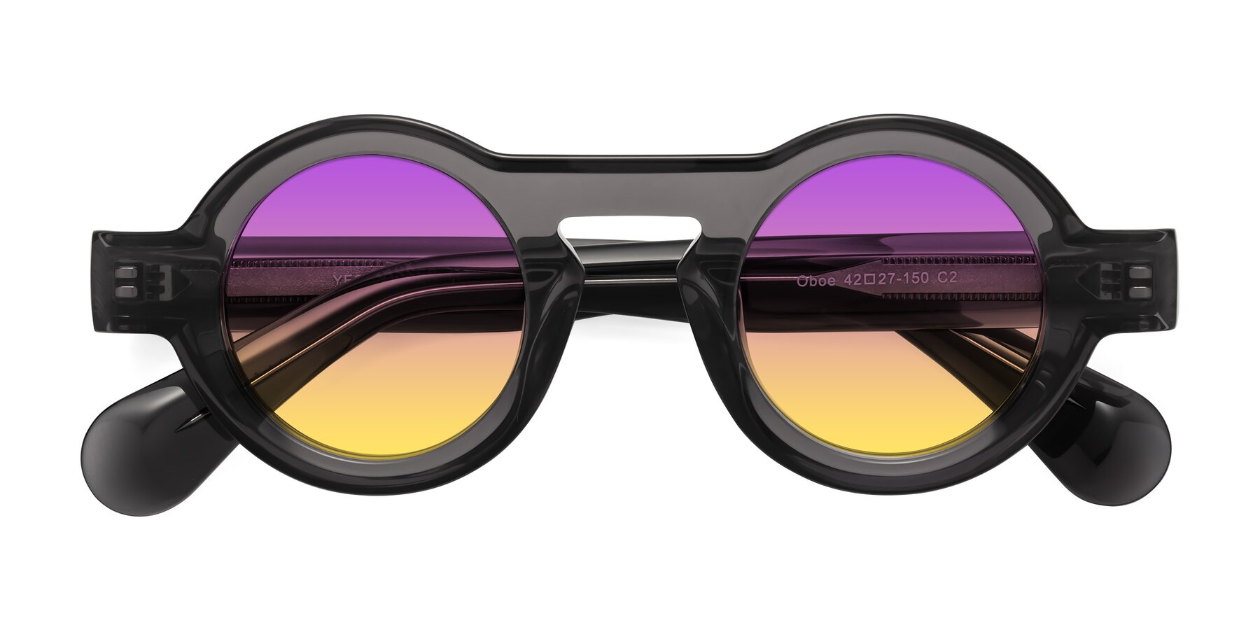 Folded Front of Oboe in Translucent Gray with Purple / Yellow Gradient Lenses