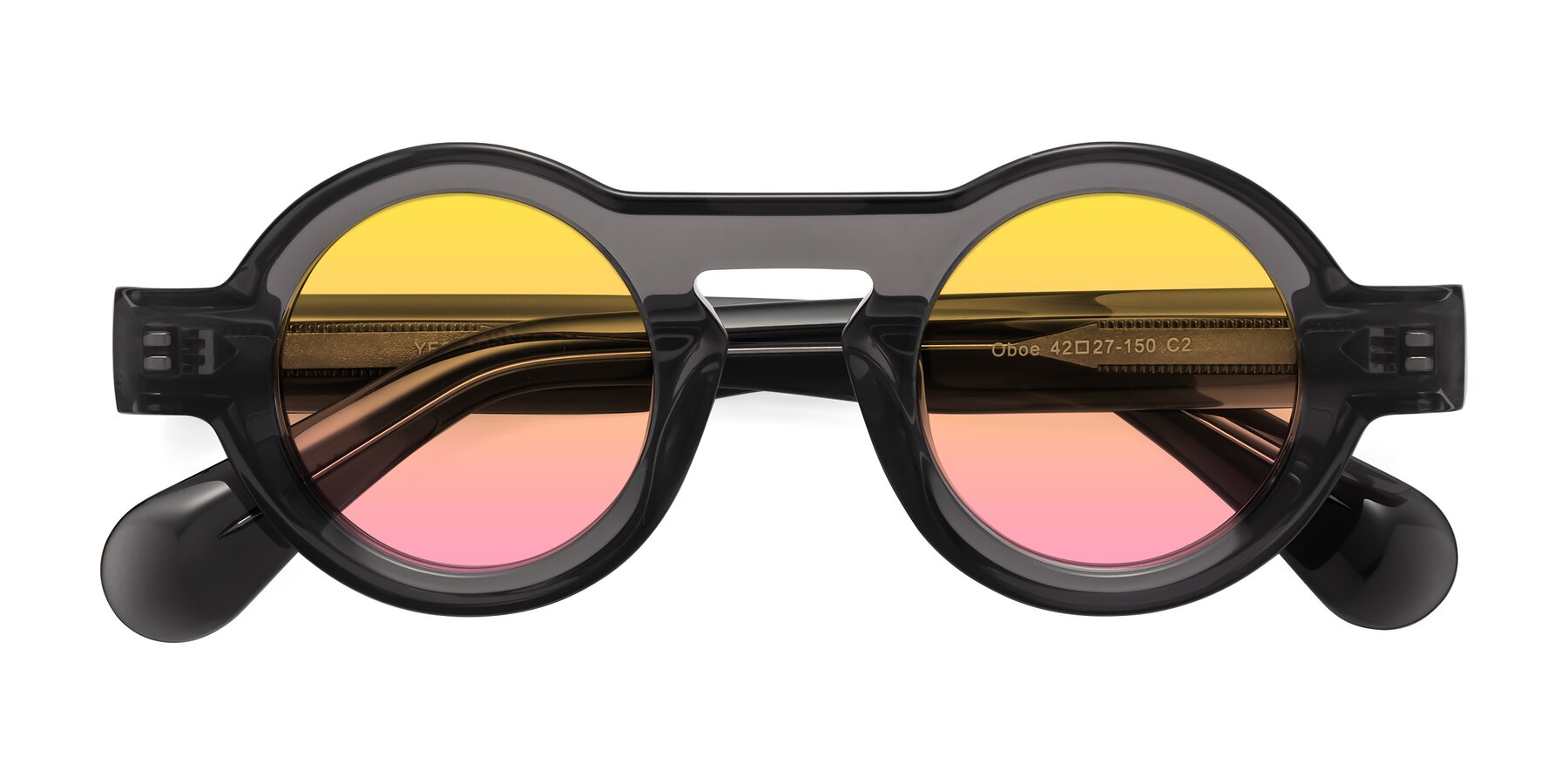 Folded Front of Oboe in Translucent Gray with Yellow / Pink Gradient Lenses
