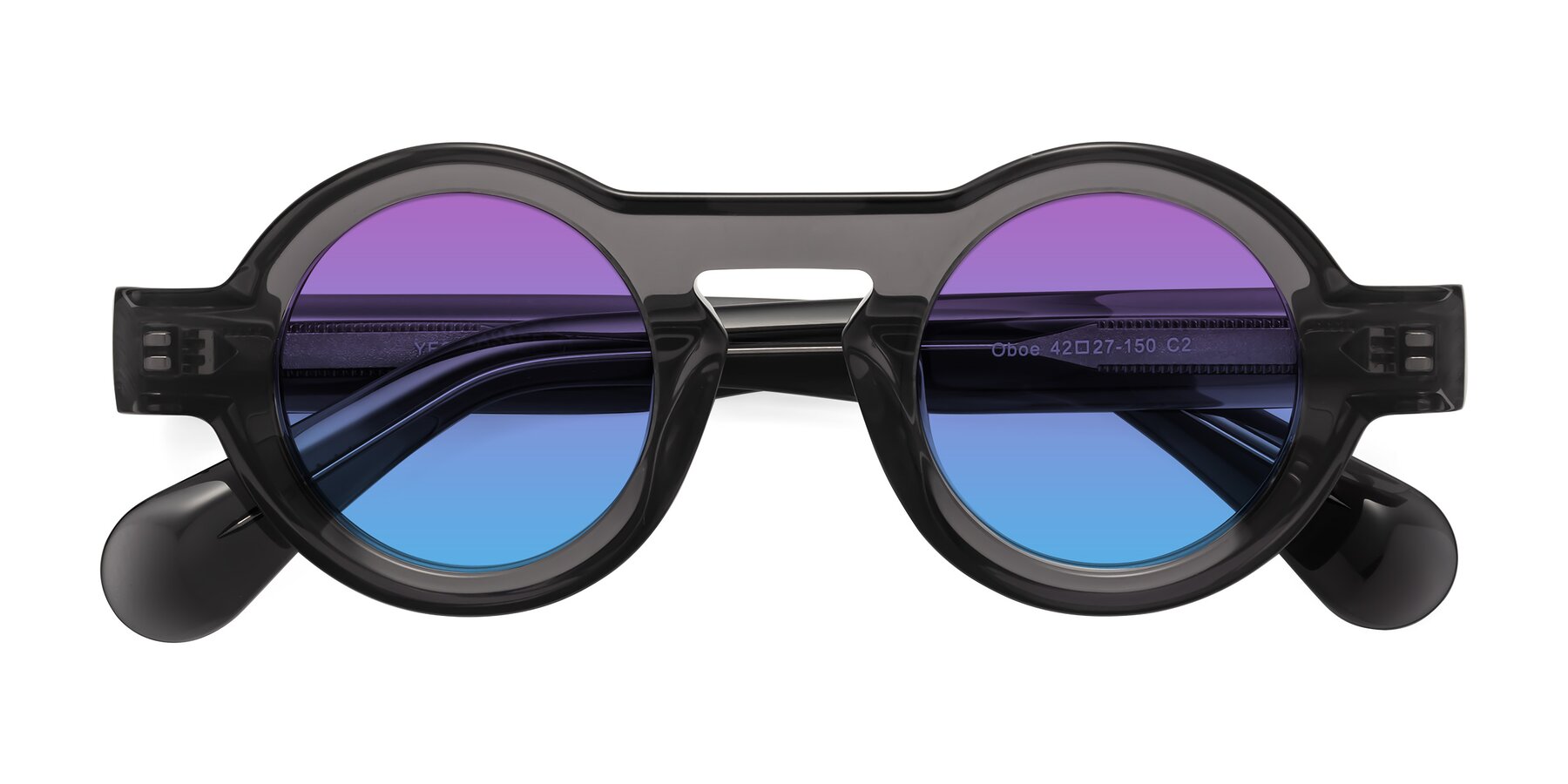 Folded Front of Oboe in Translucent Gray with Purple / Blue Gradient Lenses