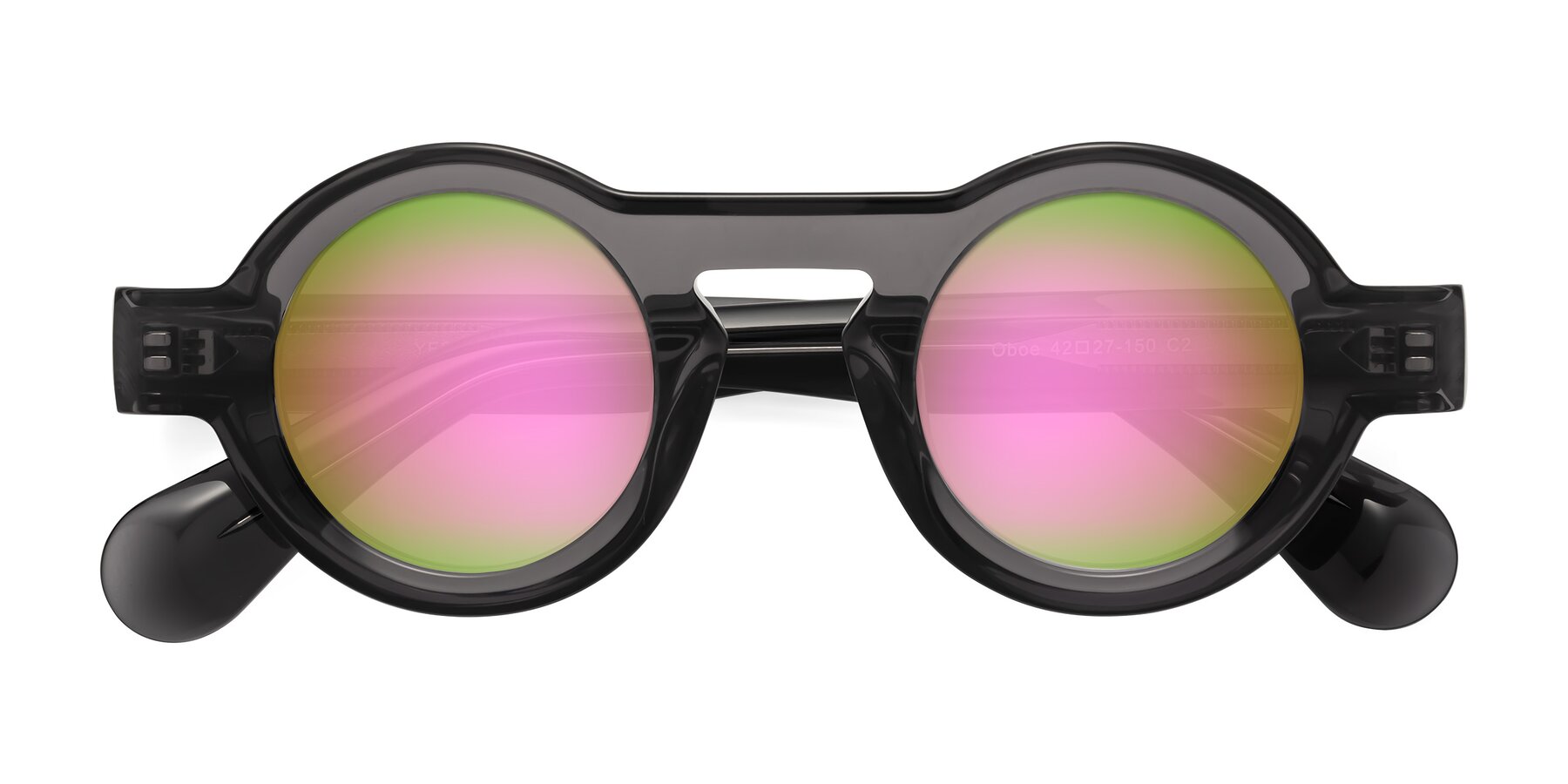 Folded Front of Oboe in Translucent Gray with Pink Mirrored Lenses